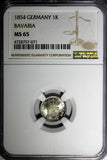Germany BAVARIA Ludwig I Silver 1854 1 Kreuzer NGC MS65 Mint Luster KM#799 (071)