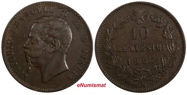 Italy Vittorio Emanuele II Copper 1867 OM 10 Centesimi Strasbourg KM# 11.5 (334)