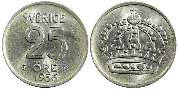 Sweden Gustaf VI Silver 1956 TS 25 Öre GEM BU COIN KM# 824 (22 016)