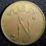 Finland Russian Nicolas II (1895-1917) Copper 1908 5 Pennia KM# 15  (23 735)