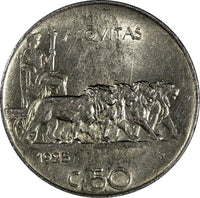 Italy Vittorio Emanuele III 1925 R 50 Centesimi Plain Edge aUNC KM#61.1  (345)