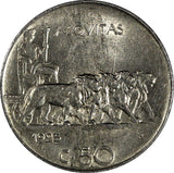 Italy Vittorio Emanuele III 1925 R 50 Centesimi Plain Edge aUNC KM#61.1  (345)
