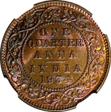 India-British George V Bronze 1934 (C) 1/4 Anna NGC MS65 RB NICE RED KM# 512 (5)