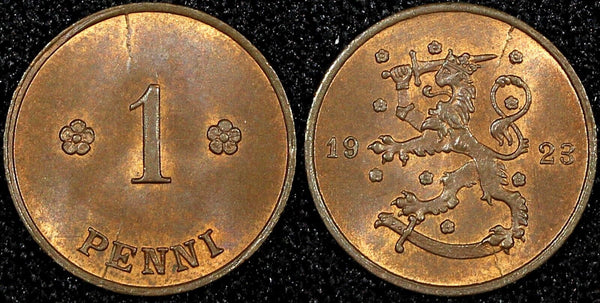 FINLAND Copper 1923 1 Penni UNC KM# 23 (23 998)