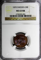 SWEDEN Carl XV Adolf Bronze 1870 1 ORE NGC MS63 RB RED-BROWN KM#705 (002)