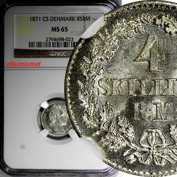 Denmark Christian IX Silver 1871 CS 4 Skilling NGC MS65 NICE KM# 775.2 (023)