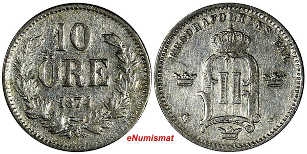 Sweden Oscar II Silver 1874 ST 10 Ore KM# 737 (13 770)