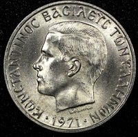 GREECE Constantine II Copper-Nickel 1971 1 Drachma UNC KM# 98 (24 048)