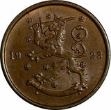 Finland Copper 1923 10 Pennia KEY DATE RARE Mintage-910,000 aUNC KM# 24