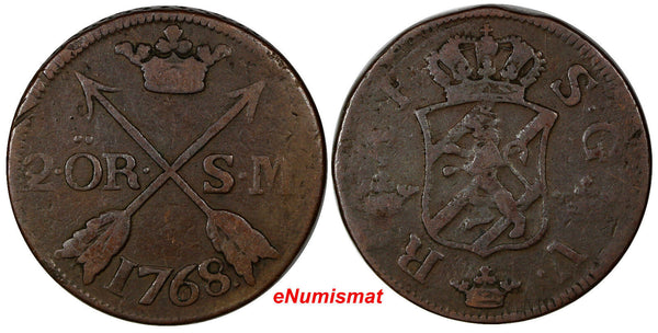 SWEDEN Adolf Frederick Copper 1768 2 Ore S.M. Low Mintage-168.000 KM# 461 (264)