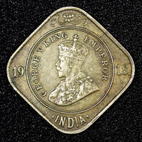 India-British George V 1918 2 Annas Calcutta Mint KM# 516 (21 045)