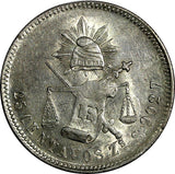 Mexico Zacatecas Silver 1884 Zs S 25 Centavos Scales AU KM#406.9 (13 876)