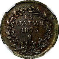 Mexico SECOND REPUBLIC Copper 1873 Mo 1 Centavo NGC AU DETAILS KM# 391.6 (025)