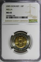 Dominican Republic 2005 10 Pesos General Mella  NGC MS65 KM# 106 (048)