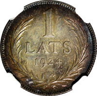 Latvia Silver 1924 1 Lats NGC MS63 NICE RAINBOW TONING SCARCE KM# 7 (123)