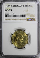 DENMARK Frederik IX 1958 C S 1 Krone NGC MS65 GEM BU COIN   KM# 837.2 (157)
