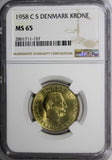 DENMARK Frederik IX 1958 C S 1 Krone NGC MS65 GEM BU COIN   KM# 837.2 (157)