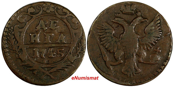 Russia Elizaveta Petrovna Copper 1745 Denga WIDE PLANCHET KM# 188 (14 864)