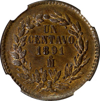 Mexico SECOND REPUBLIC Copper 1891 Mo Centavo NGC MS63 BN CHOICE COIN KM# 391.6