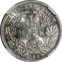 Germany - Empire Wilhelm II Silver 1904 D 1 Mark NGC MS62 Munich Mint KM# 14/005
