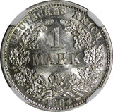 Germany - Empire Wilhelm II Silver 1904 D 1 Mark NGC MS62 Munich Mint KM# 14/005