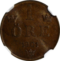 SWEDEN Oscar II Bronze 1901 1 ORE NGC MS64 BN  KM# 750