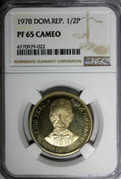 Dominican Republic Copper-Nickel PROOF 1978 1/2 Peso NGC PF65 CAMEO KM# 52