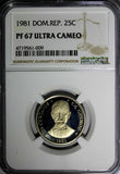 Dominican Republic PROOF 1981 25 Centavos NGC PF67 ULTRA CAMEO Mintage-3000 KM51