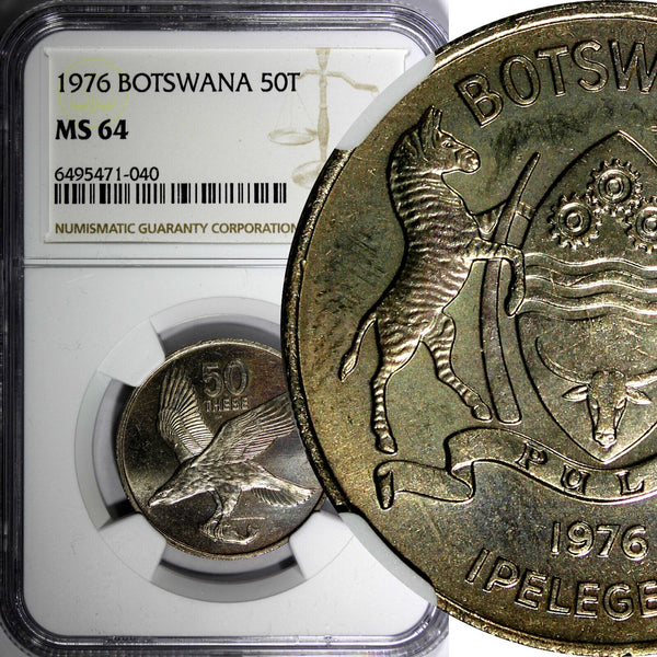 Botswana 1976 50 Thebe NGC MS64 African Fish Eagle Nice Toned KM# 7 (40)