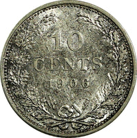 Netherlands Wilhelmina I Silver 1906 10 Cents XF Condition KM# 136 (17 948)