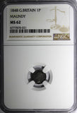 Great Britain Victoria Silver 1848 1 Pence Maundy NGC MS62 NICE TONED KM# 727(1)