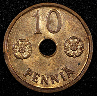FINLAND Copper 1942 10 Pennia UNC Condition WWII  Issue KM# 33.1 (23 989)