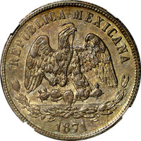 Mexico SECOND REPUB. 1871 GO S 50 Centavos MINT-148,000 NGC AU DET.RARE KM#407.4