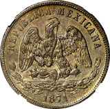 Mexico SECOND REPUB. 1871 GO S 50 Centavos MINT-148,000 NGC AU DET.RARE KM#407.4