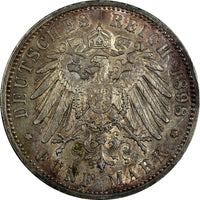 German States PRUSSIA Wilhelm II Silver 1898 A 5 Mark Toned KM# 523 (47)