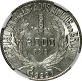 Brazil Silver 1929 2000 Reis NGC  AU58 KM# 526 (008)