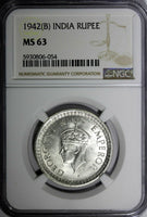 India-British George VI Silver 1942 (B) Rupee NGC MS63 Mint Luster KM# 556 (054)