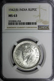 India-British George VI Silver 1942 (B) Rupee NGC MS63 Mint Luster KM# 556 (054)