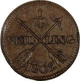 SWEDEN Gustav IV Adolf  Copper 1802 1/4 Skilling Choice XF  KM# 564 (19 595)