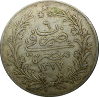 EGYPT Muhammad V Silver 1327/6 H ( 1913 ) 20 Qirsh CROWN Heaton 40mm KM# 310 (6)