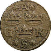 Sweden Gustav II Adolf Copper 1627 1 Fÿrk Arboga mint SCARCE KM# 110 (458)