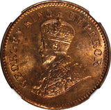 India-British George V Bronze 1936 (C) 1/4 Pice NGC MS65 RD LAST DATE KM#510 (8)