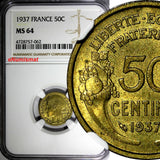 FRANCE Aluminum-Bronze 1937 50 Centimes NGC MS64 KM# 894.1 (062)