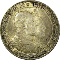 SWEDEN Oscar II Silver 1907 EB 2 Kronor Golden Wedding Anniv.UNC  KM#776 (074)