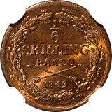 SWEDEN Oscar I Copper 1849 1/6 Skilling Mintage-536,544 NGC MS64 RB KM# 656 (88)