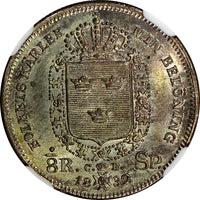 SWEDEN Carl XIV Johan Silver 1832 CB 1/8 Riksdaler NGC MS65 BU KM626/046