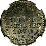 German States PRUSSIA Silver 1870 A 1 Groschen NGC MS64 Toned KM# 485  (080)