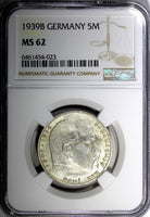 Germany - Third Reich Silver 1939 B 5 Reichsmark 29mm NGC MS62 KM# 94 (023)