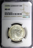 Germany - Third Reich Silver 1939 B 5 Reichsmark 29mm NGC MS62 KM# 94 (023)