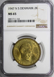 Denmark Frederik IX Aluminum-Bronze 1947 NS 2 Kroner NGC MS65 KM# 838.1 (62)